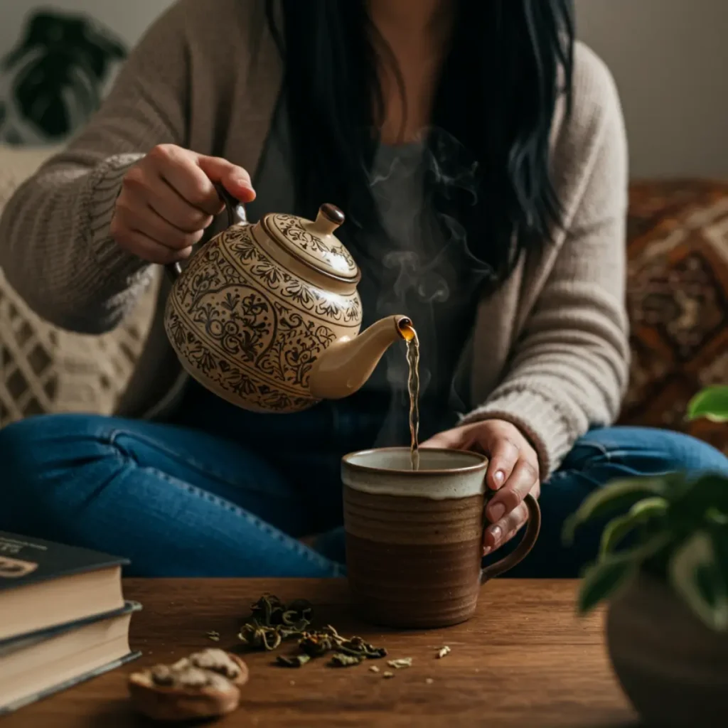 cortisol tea recipe pouring into mug