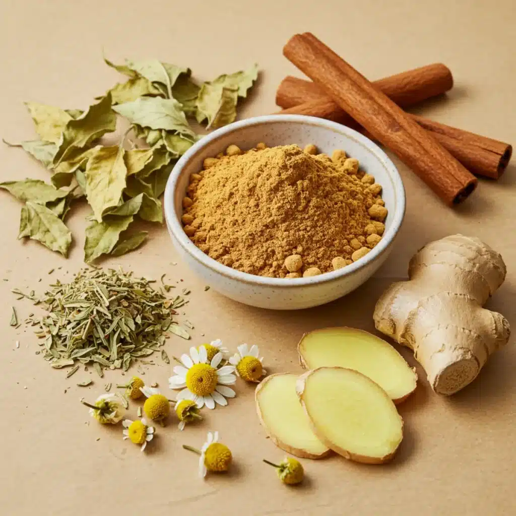 cortisol tea recipe ingredients flat lay