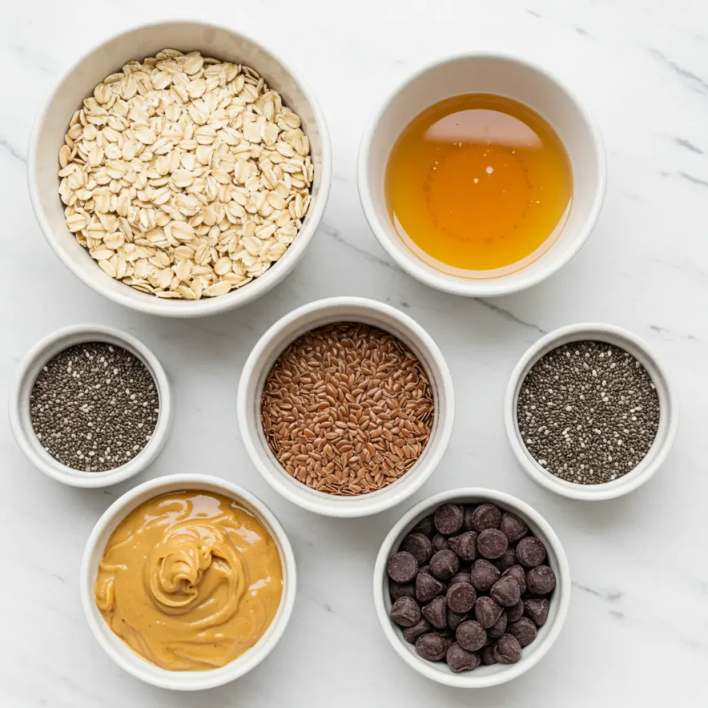 Healthy oatmeal bites recipe ingredients laid out