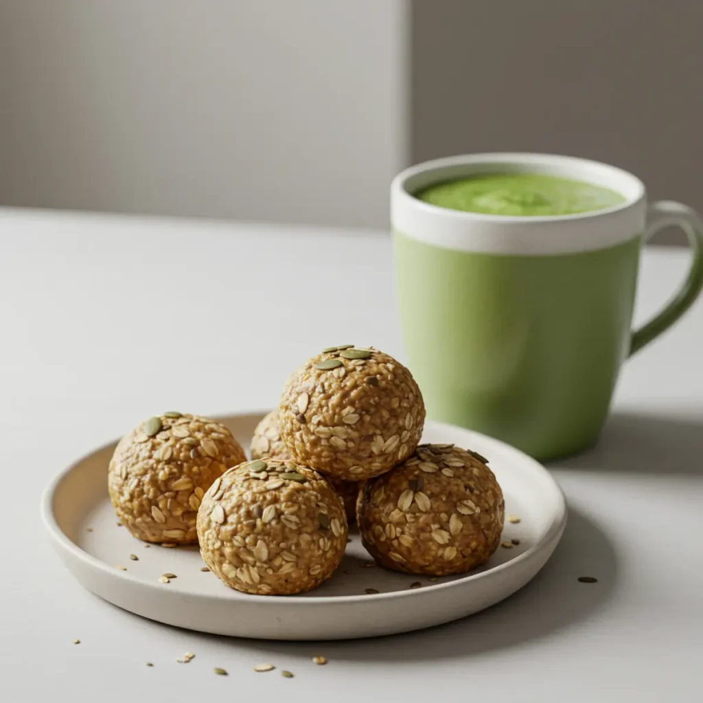 Healthy oatmeal bites recipe served as snack with tea