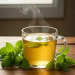 Lemon balm tea recipe in rustic kitchen
