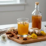 Natural Zepbound Recipe drink in bright kitchen with herbs