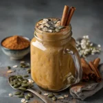 Pumpkin seed bariatric smoothie topped with cinnamon and raw seeds
