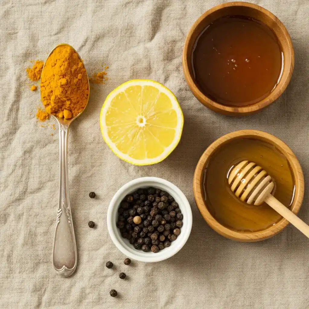 turmeric tea ingredients flat lay