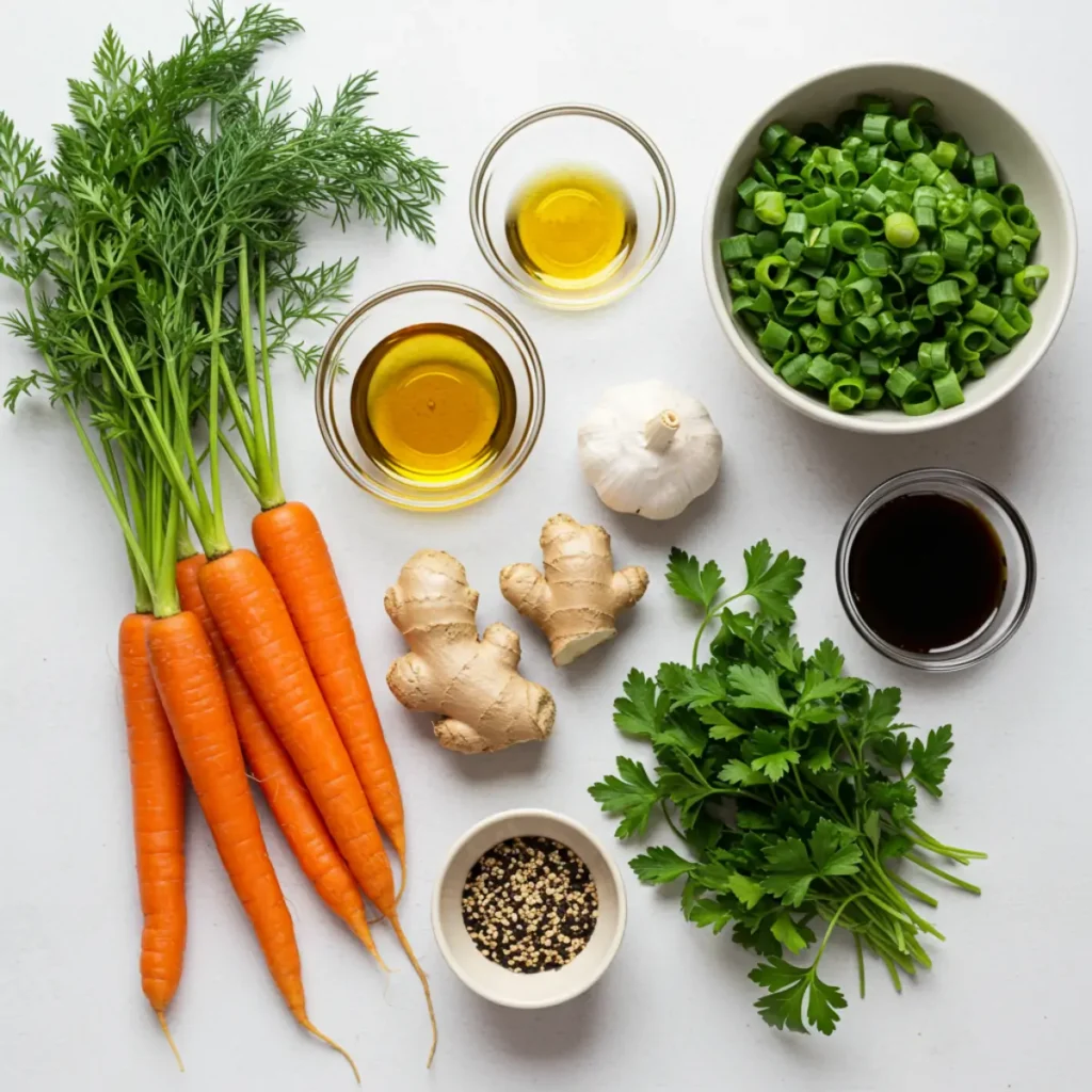 Ingredients for carrot ribbon salad recipe on counter
