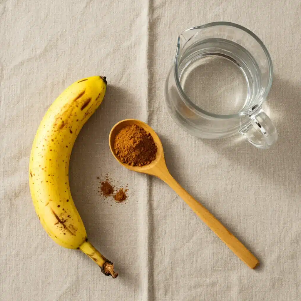 Ingredients for deep sleep banana tea recipe on rustic cloth