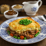 Jamie Oliver Shepherds Pie Recipe served with peas and gravy