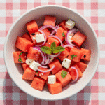 jamie oliver watermelon salad with feta and mint in white bowl