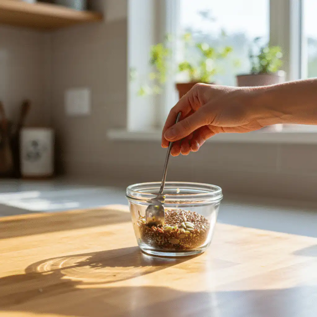 mixing bariatric weight loss seed recipe in kitchen