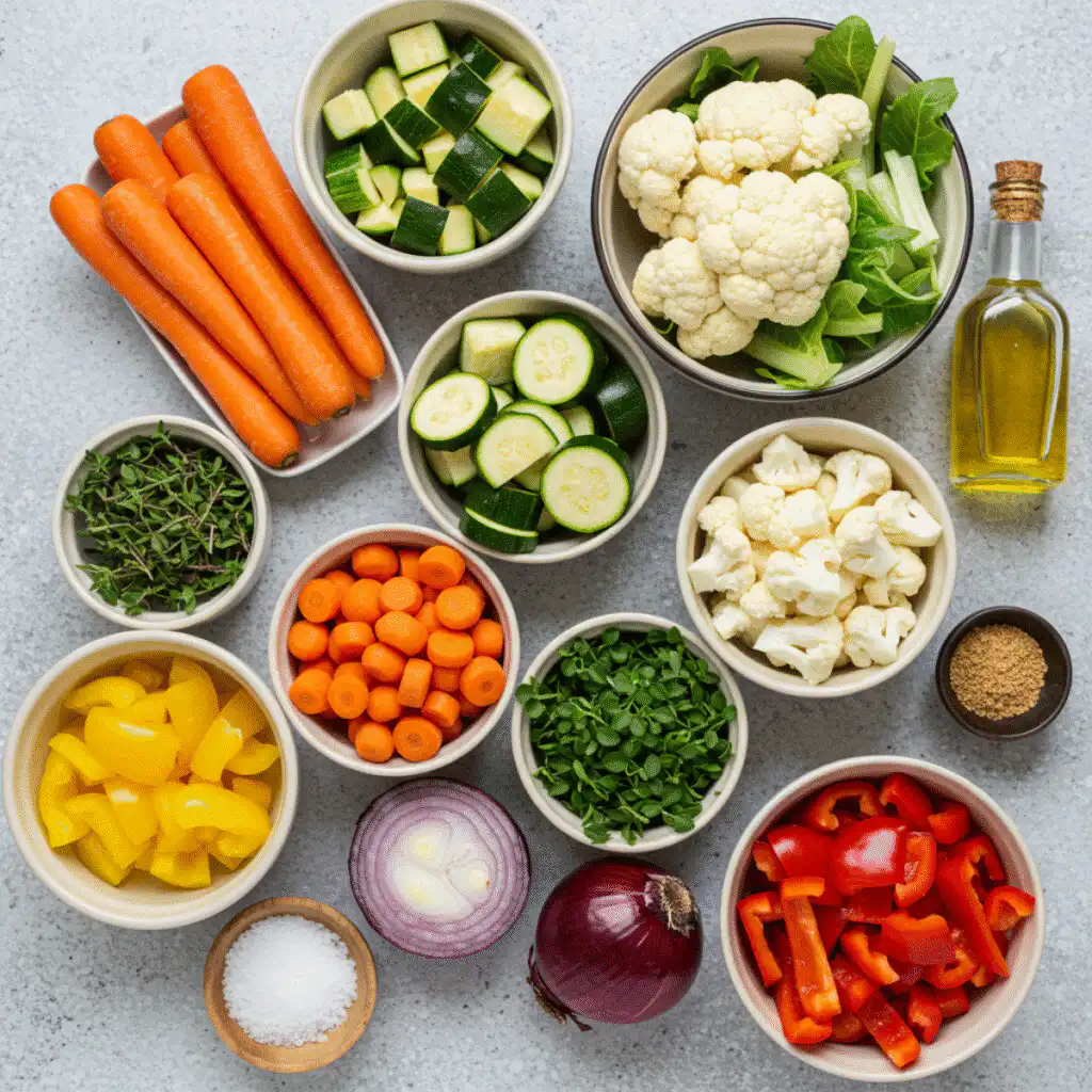 raw ingredients for healthy roasted veggies recipe	