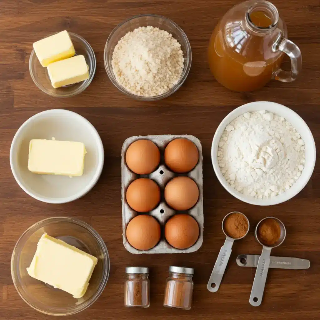 Apple cider pound cake ingredients on table