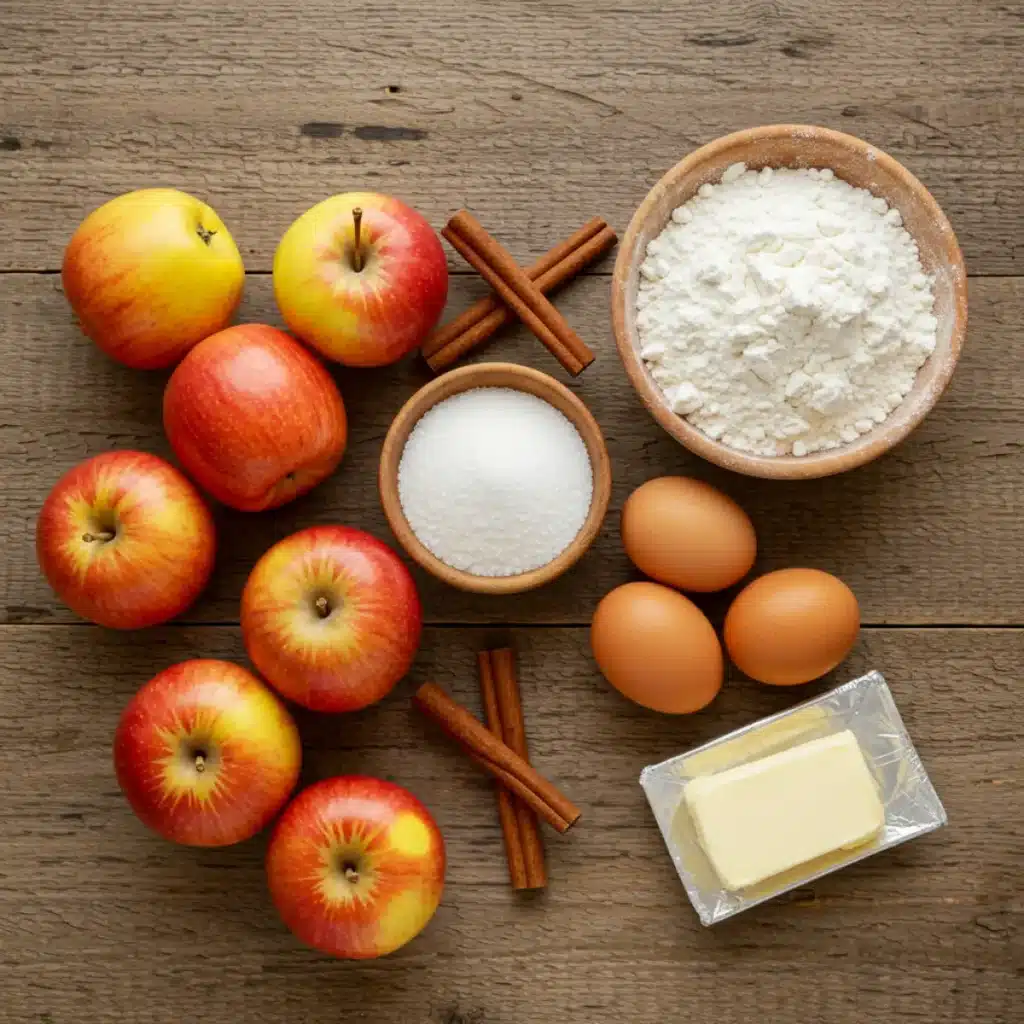 Apple Cinnamon Muffin ingredients on wooden table