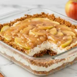 Apple Cinnamon Pretzel Salad layered dessert in glass dish