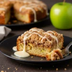 Apple Crumb Cake slice with cinnamon crumb topping and glaze