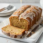 Apple Spice Cake loaf with cinnamon glaze, sliced