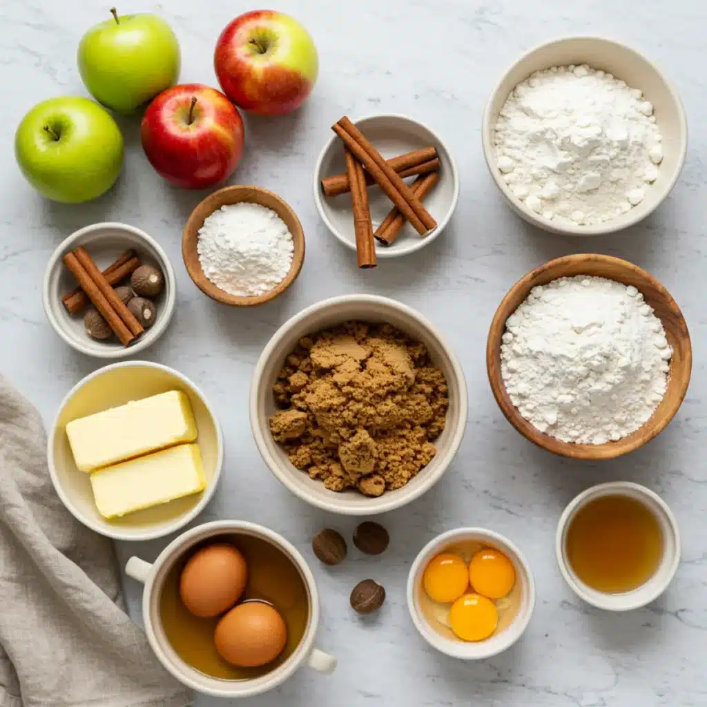 Apple Spice Cake ingredients on a counter