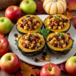 Apple Stuffed Acorn Squash filled with apples, pecans, and spices