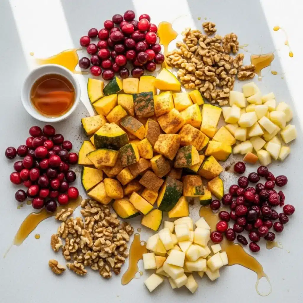 Apple Stuffed Acorn Squash ingredients laid out