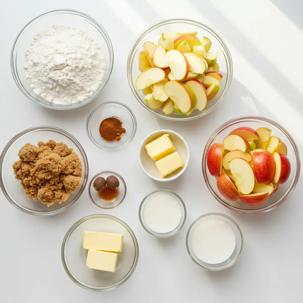 Ingredients for baked apple fritters laid out