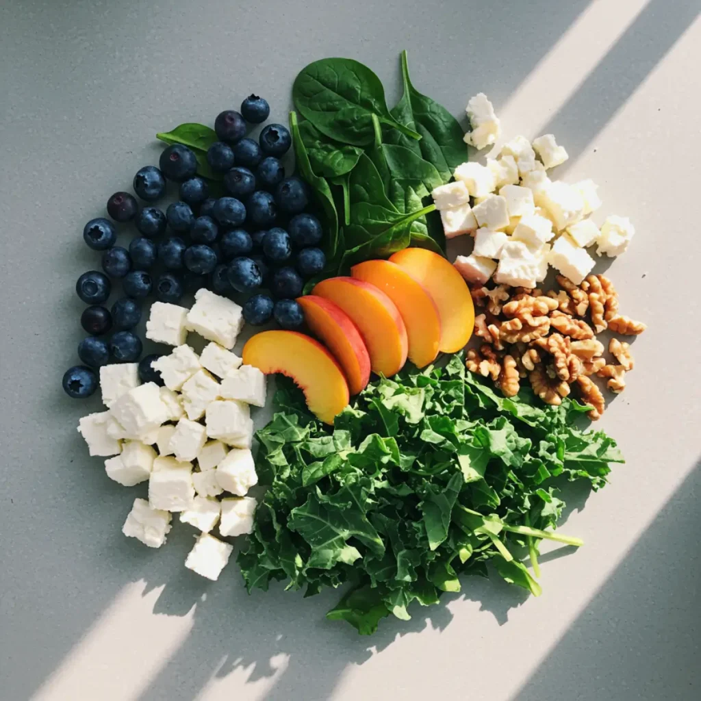 Ingredients for Blueberry Peach Feta Salad