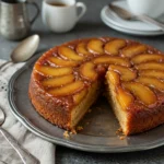 Caramel Apple Upside Down Cake with caramelized apples and golden cake base