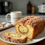 Cinnamon Donut Bread with cinnamon sugar topping on plate