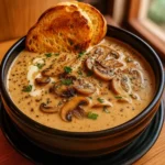 creamy mushroom soup recipe served with bread