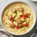 creamy parmesan italian sausage ditalini soup in a bowl