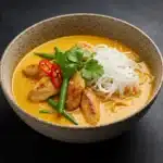 Easy Thai Chicken Soup served in rustic bowl