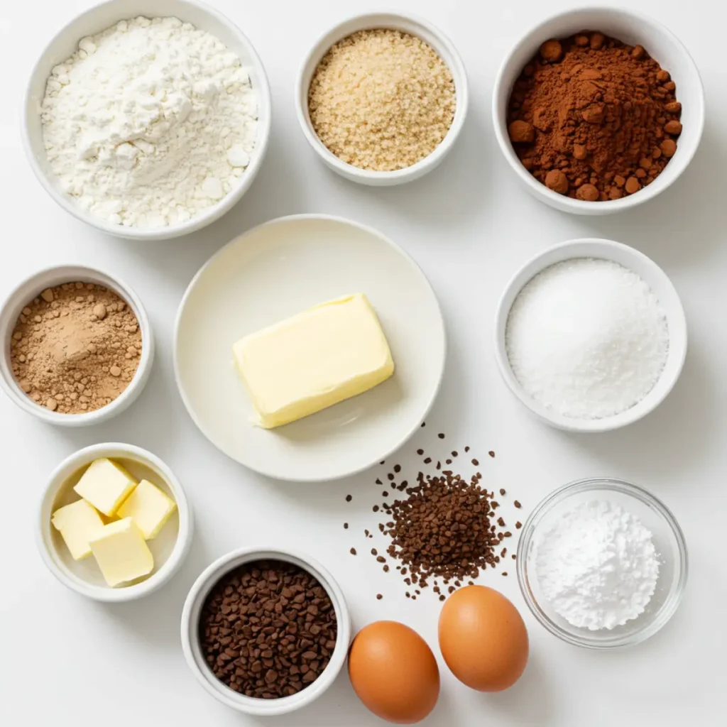 Frosted Coffee Brownies ingredients laid out