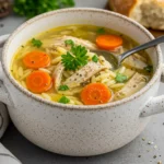 Healing Chicken Soup in a rustic bowl