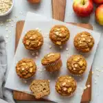 Healthy Apple Cinnamon Oat Muffins fresh on parchment paper with apples