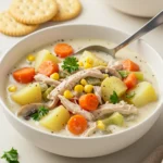 Leftover Turkey Soup with potatoes, carrots, corn, and creamy broth