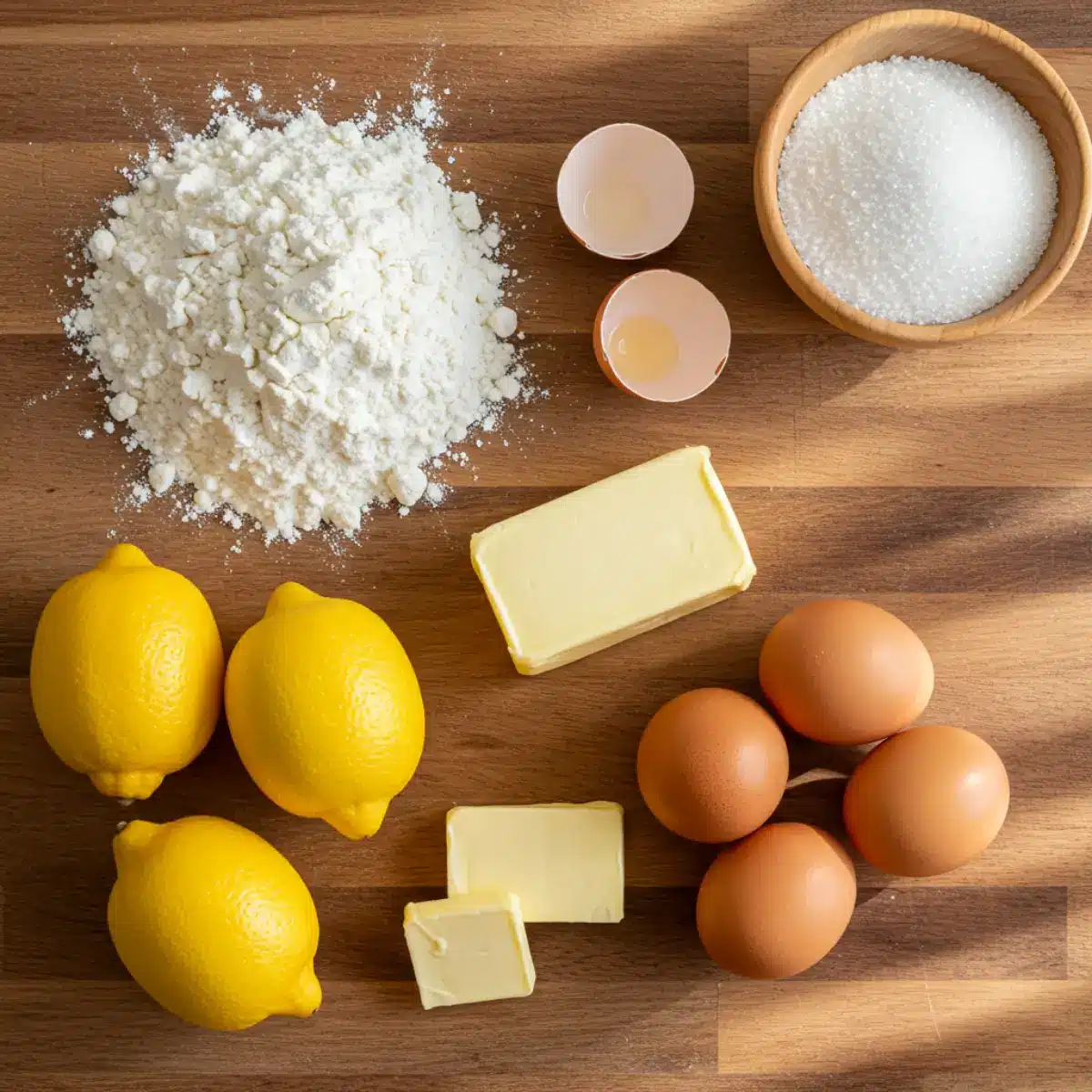 lemon-dessert-ingredients-flatlay Lemon dessert ingredients laid out on table