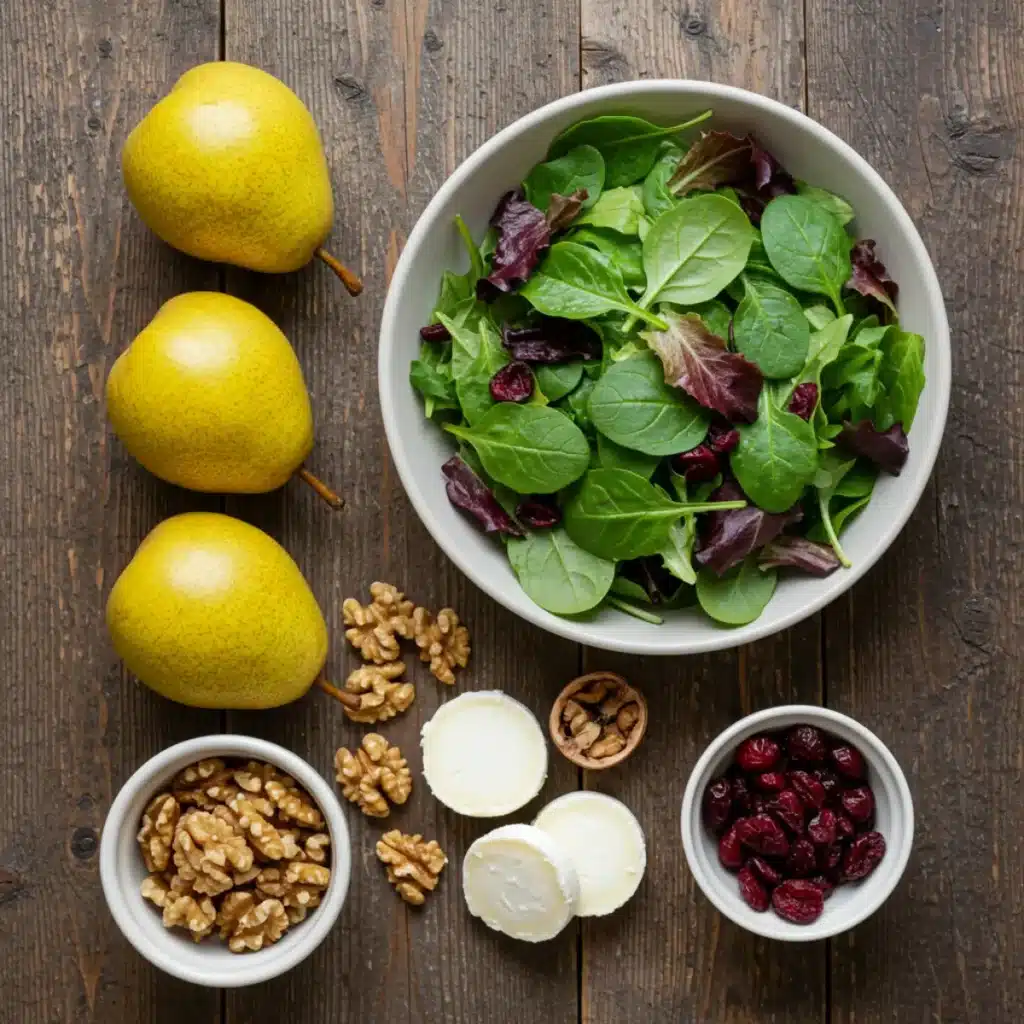 Ingredients for pear walnut salad