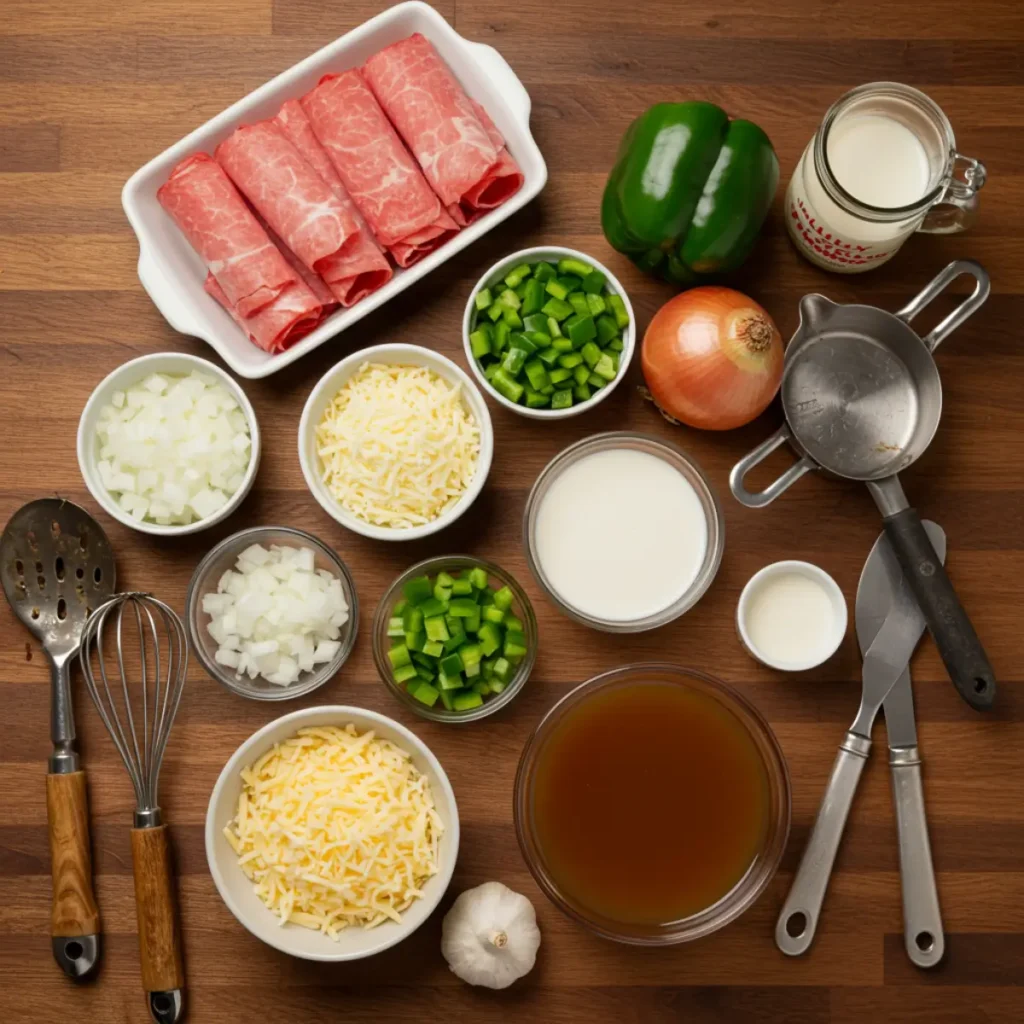 Philly Cheese Steak Soup with ribeye and provolone