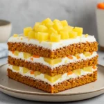 Pineapple carrot cream cake with cream cheese frosting and pineapple chunks