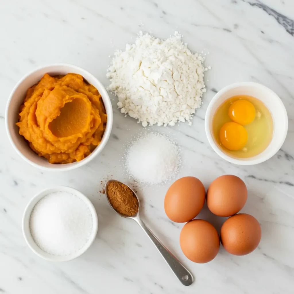Ingredients for Pumpkin Coffee Cake Muffins on countertop