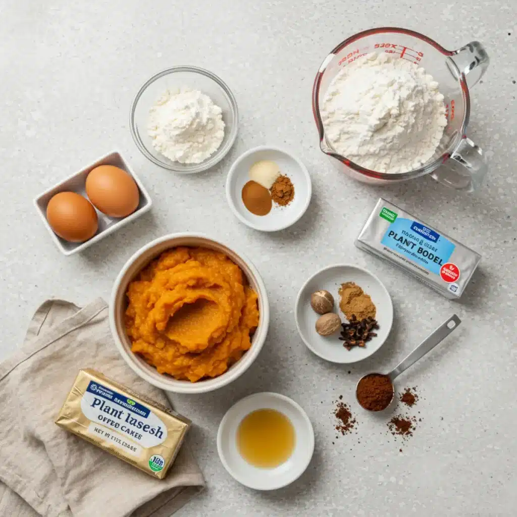 Pumpkin Spice Latte Cake ingredients flat lay