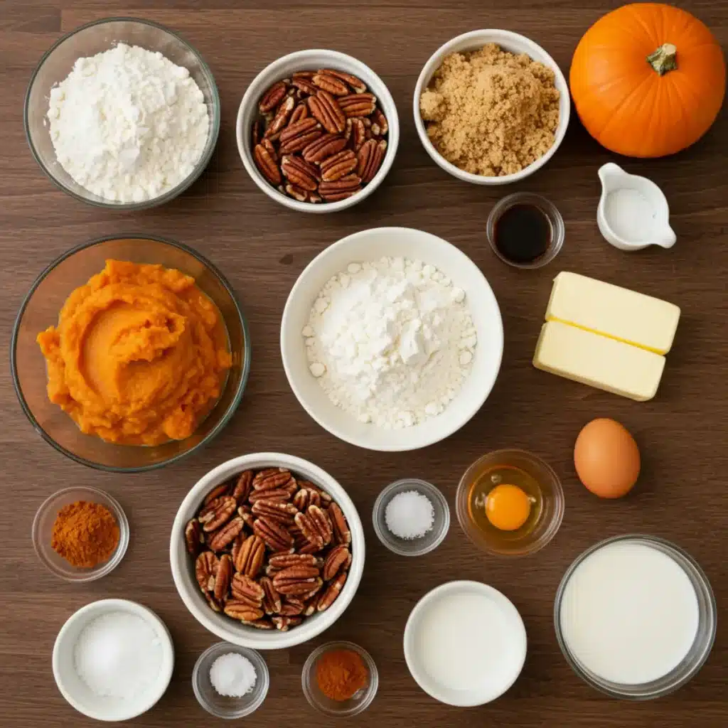 Pumpkin Streusel Coffee Cake ingredients on rustic kitchen table