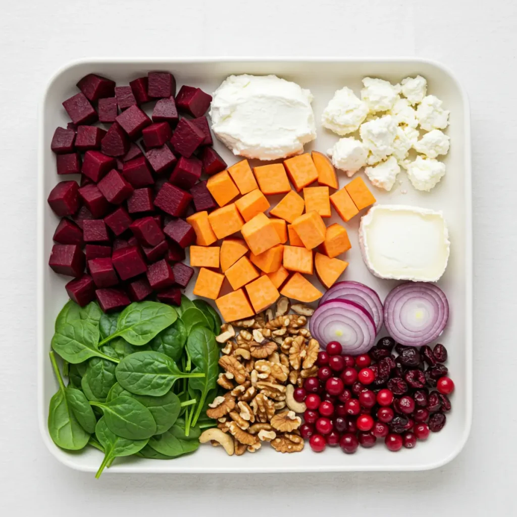 Ingredients for Roasted Beet Sweet Potato Salad
