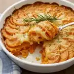 Sweet Potato Gratin with Smoked Gouda and Rosemary baked in a dish