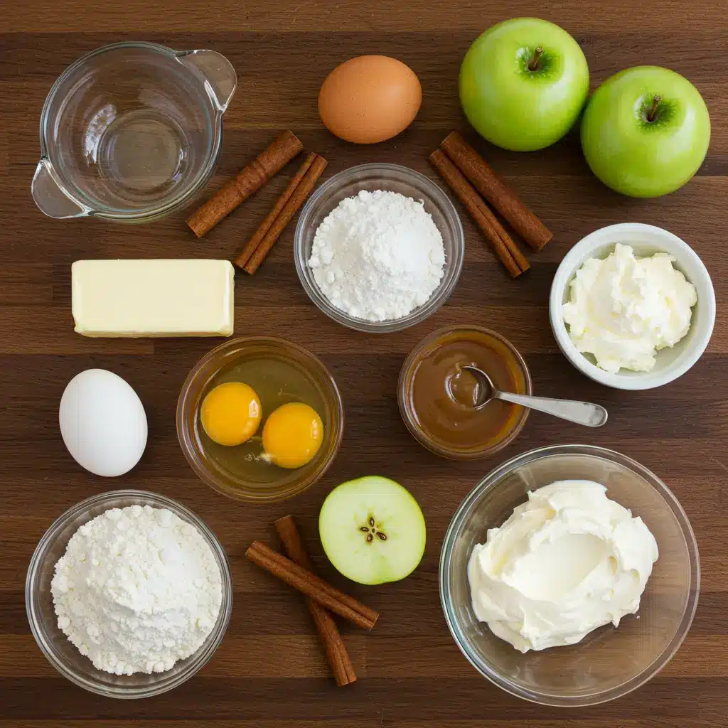 ingredients for apple cookies with caramel cream cheese frosting