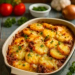 baked hobo casserole with ground beef and potatoes