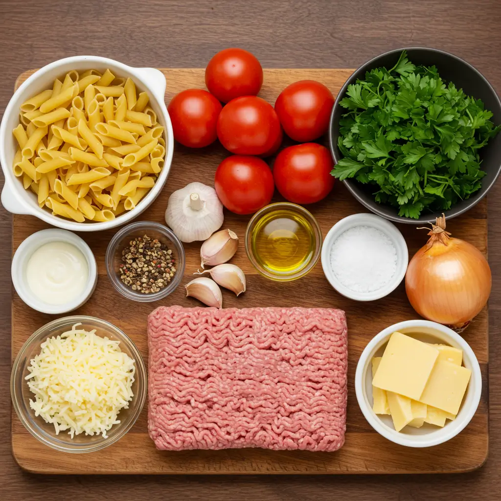 cheesy-ground-turkey-pasta-ingredients