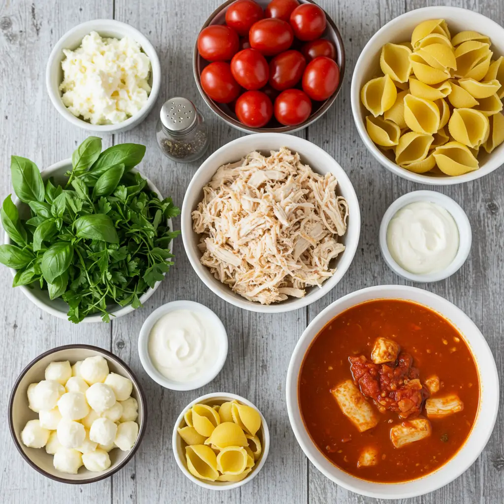 chicken parm soup ingredients flat lay