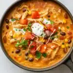 Chicken Taco Soup with Cream Cheese in a rustic bowl