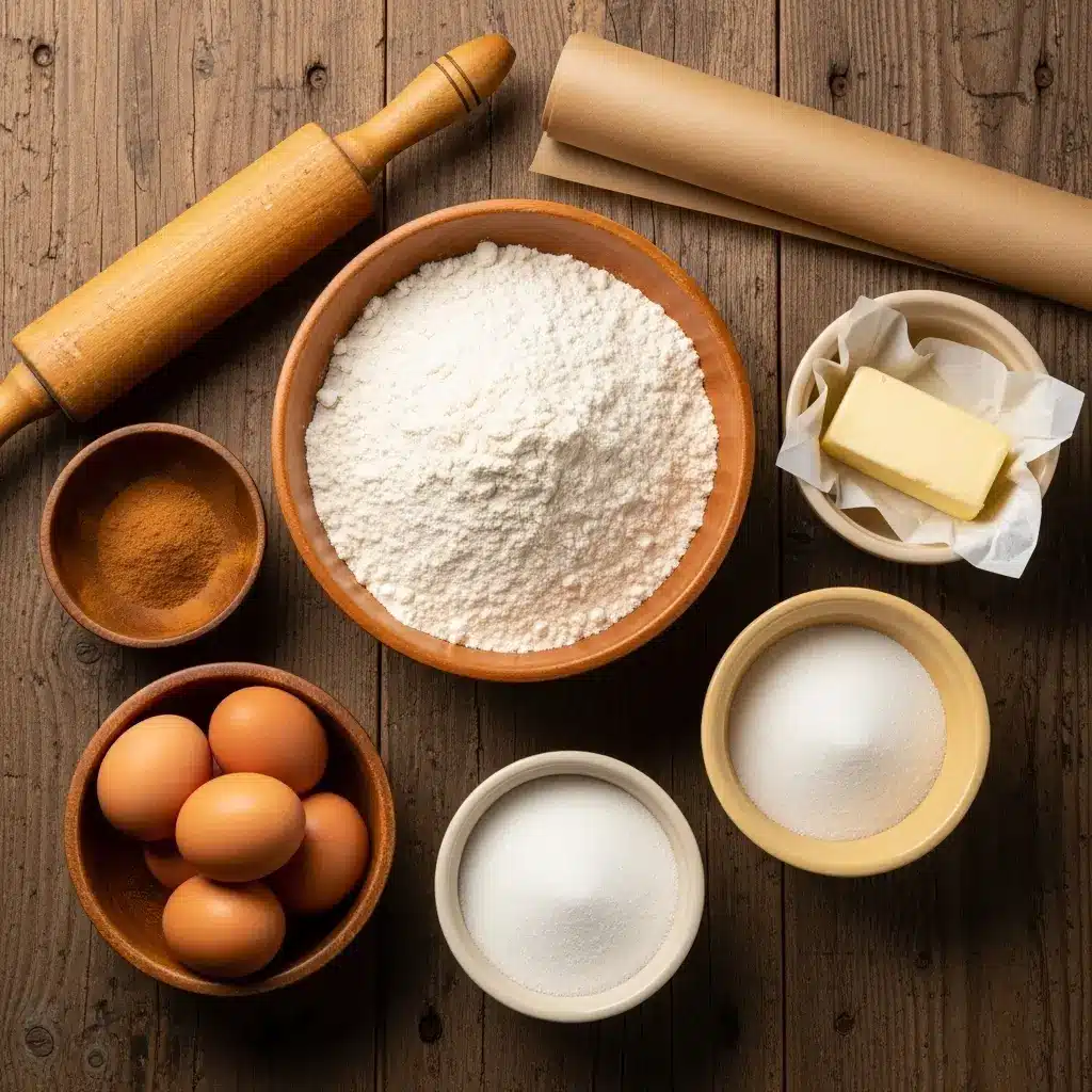 Cinnamon Roll Cookies ingredients flat lay