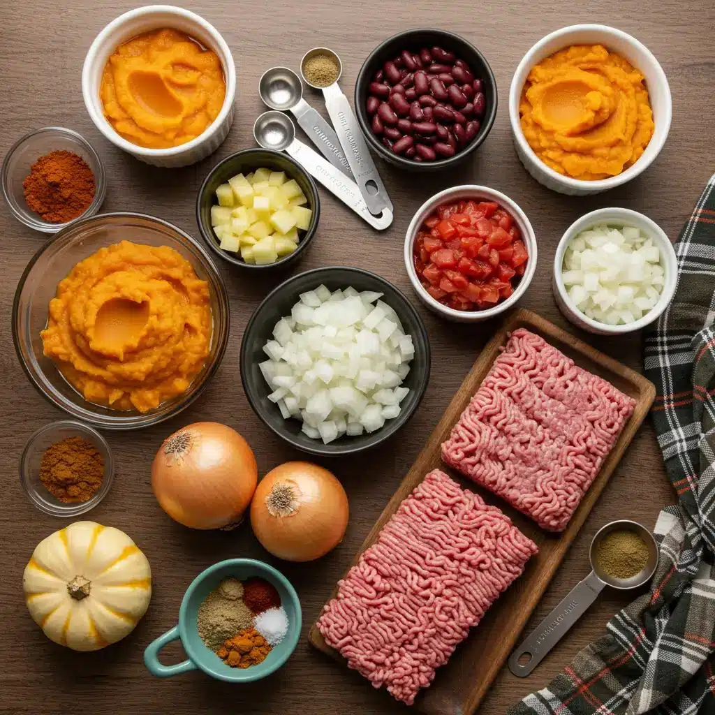 Cozy Crockpot Pumpkin Chili ingredients flat lay
