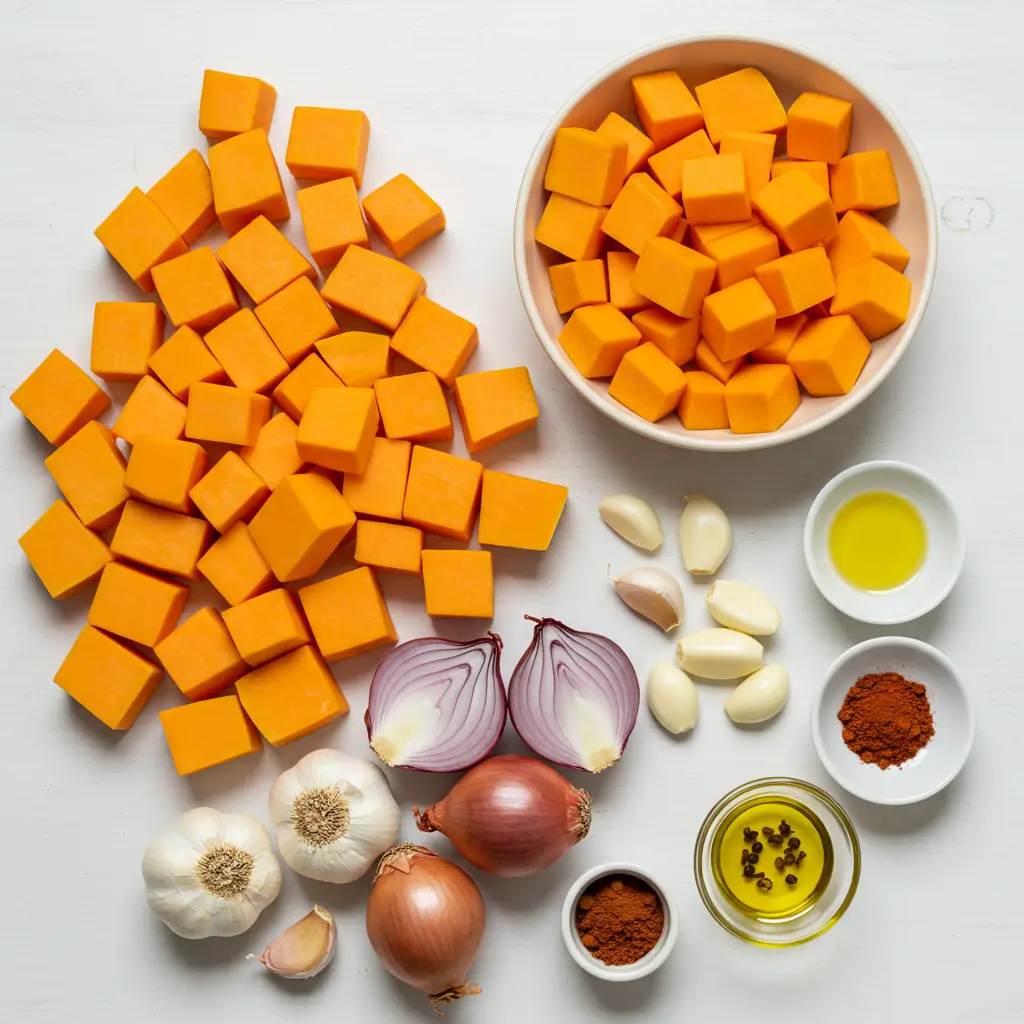 ingredients for creamy butternut squash soup